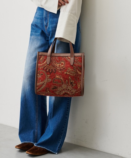 natural couture（ナチュラルクチュール）の「柄アソートボックストートバッグ　小（トートバッグ・レディース・ベージュ/サックスブルー/レッド・FREE）」の8枚目の写真