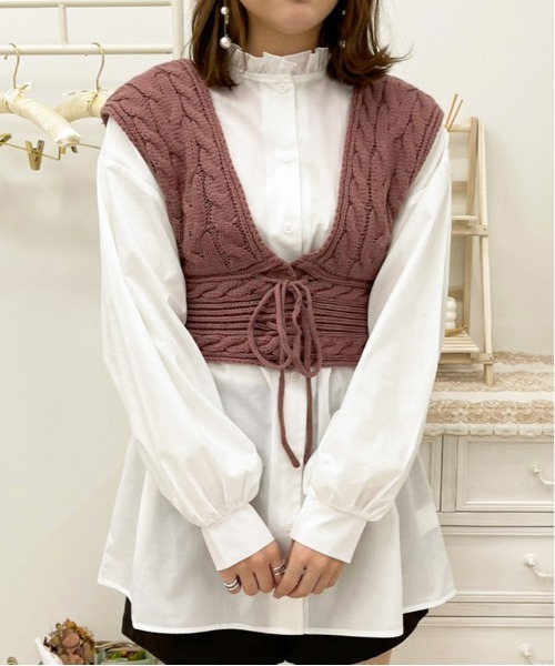 apres jour（アプレジュール）の「2WAYレースアップニットビスチェ【ZOZOTOWN限定アイテム】  【1.1】（ニット/セーター・レディース・スモークピンク/アイボリー/モカ・X-LARGE/フリー）」の3枚目の写真