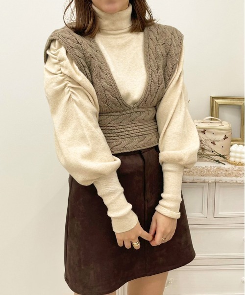 apres jour（アプレジュール）の「2WAYレースアップニットビスチェ【ZOZOTOWN限定アイテム】  【1.1】（ニット/セーター・レディース・スモークピンク/アイボリー/モカ・X-LARGE/フリー）」の16枚目の写真