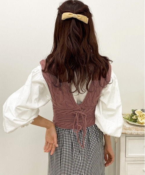 apres jour（アプレジュール）の「2WAYレースアップニットビスチェ【ZOZOTOWN限定アイテム】  【1.1】（ニット/セーター・レディース・スモークピンク/アイボリー/モカ・X-LARGE/フリー）」の13枚目の写真