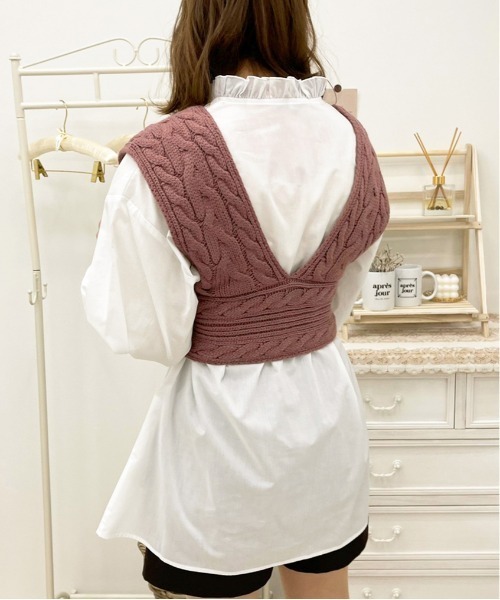 apres jour（アプレジュール）の「2WAYレースアップニットビスチェ【ZOZOTOWN限定アイテム】  【1.1】（ニット/セーター・レディース・スモークピンク/アイボリー/モカ・X-LARGE/フリー）」の6枚目の写真