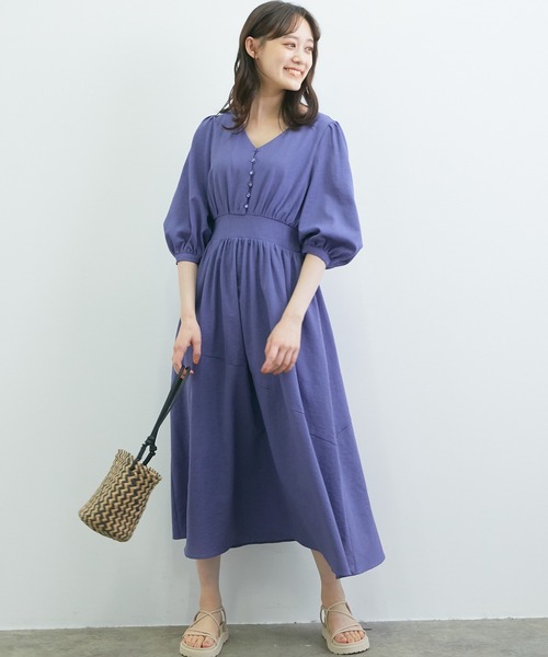 セール Web限定 リネンライク前ボタンロングワンピース ワンピース Vis ビス のファッション通販 Zozotown