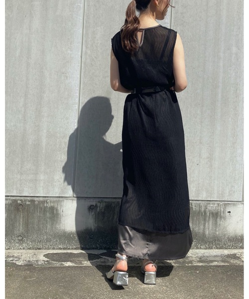 &g'aime(アンジェム)の「【&g'aime】楊柳シアーレイヤードワンピース(ワンピース・レディース・ブラック/アイボリー/グレイッシュベージュ・FREE)」の8枚目の写真