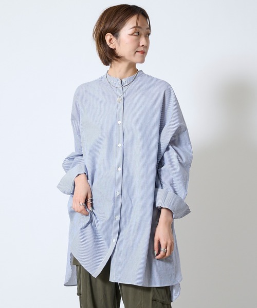 DouDou（ドゥドゥ）の「ストライプビッグチュニックシャツ（シャツ/ブラウス・レディース・ブルー・FREE）」の2枚目の写真