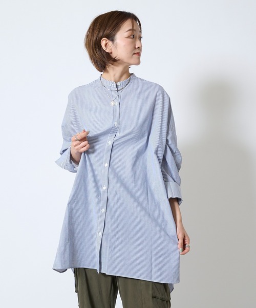 DouDou（ドゥドゥ）の「ストライプビッグチュニックシャツ（シャツ/ブラウス・レディース・ブルー・FREE）」の7枚目の写真