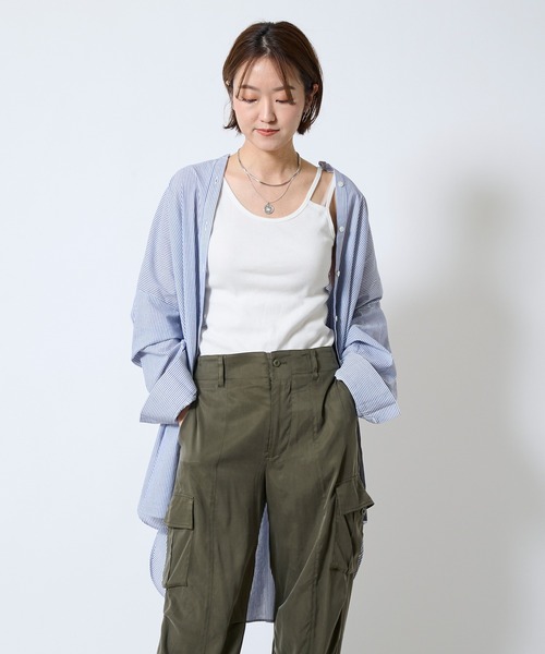 DouDou（ドゥドゥ）の「ストライプビッグチュニックシャツ（シャツ/ブラウス・レディース・ブルー・FREE）」の16枚目の写真