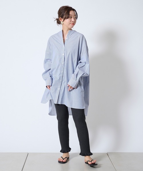 DouDou（ドゥドゥ）の「ストライプビッグチュニックシャツ（シャツ/ブラウス・レディース・ブルー・FREE）」の4枚目の写真