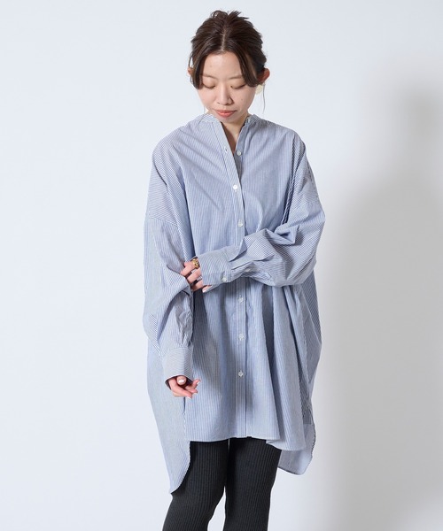 DouDou（ドゥドゥ）の「ストライプビッグチュニックシャツ（シャツ/ブラウス・レディース・ブルー・FREE）」の18枚目の写真