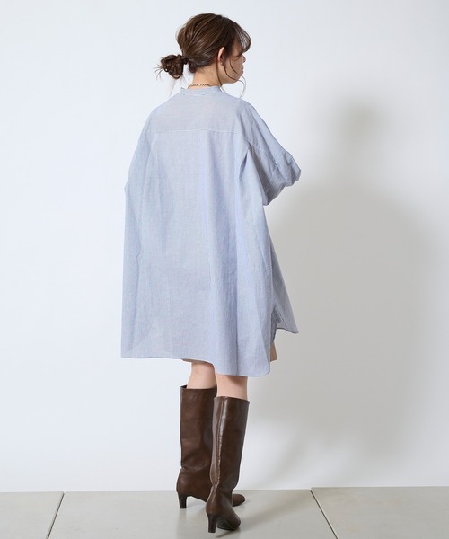 DouDou（ドゥドゥ）の「ストライプビッグチュニックシャツ（シャツ/ブラウス・レディース・ブルー・FREE）」の3枚目の写真