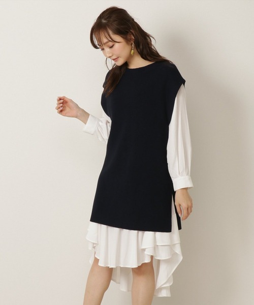 超歓迎 シャツレイヤードラッフルニットワンピース 21正規激安