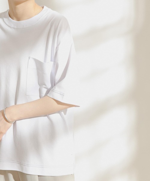 FORK&SPOON(フォークアンドスプーン)の「FORK&SPOON 強撚天竺カラーステッチ半袖Tシャツ(Tシャツ/カットソー・レディース・ブラック/オフホワイト/アイボリー・ONE)」の13枚目の写真