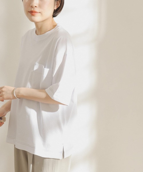 FORK&SPOON(フォークアンドスプーン)の「FORK&SPOON 強撚天竺カラーステッチ半袖Tシャツ(Tシャツ/カットソー・レディース・ブラック/オフホワイト/アイボリー・ONE)」の14枚目の写真