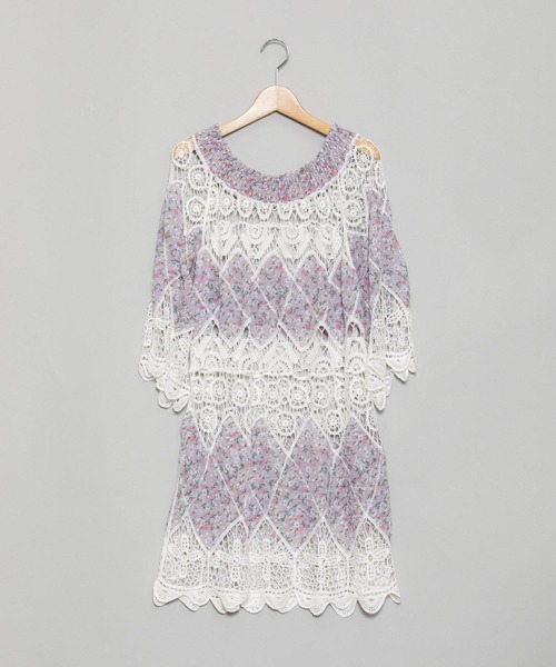 AS KNOW AS PINKY（アズノゥアズピンキー）の「花柄レース組ませチュニック（チュニック・レディース・オフホワイト/ネイビー/ラベンダー・FREE）」の17枚目の写真