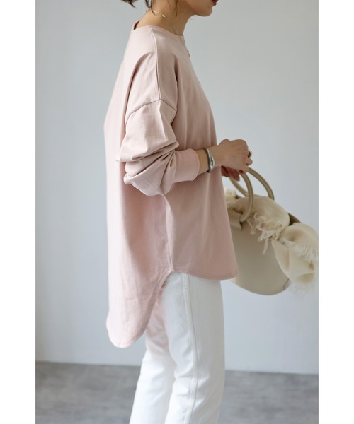 Bonjour Sagan(ボンジュールサガン)の「ラウンドカットロンT(Tシャツ/カットソー・レディース・グレー/ピンク/ホワイト・FREE)」の4枚目の写真