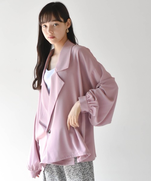 Starting Over（スターティングオーバー）の「ビッグシルエットPUラペルシャツジャケット（テーラードジャケット・メンズ・パープル/グリーン/グレイッシュベージュ/ブラック・M/L）」の4枚目の写真