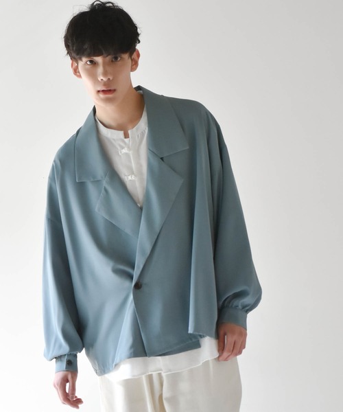 Starting Over（スターティングオーバー）の「ビッグシルエットPUラペルシャツジャケット（テーラードジャケット・メンズ・パープル/グリーン/グレイッシュベージュ/ブラック・M/L）」の3枚目の写真