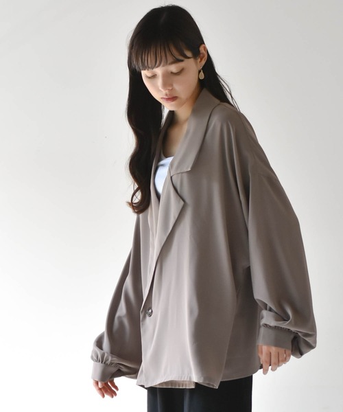 Starting Over（スターティングオーバー）の「ビッグシルエットPUラペルシャツジャケット（テーラードジャケット・メンズ・パープル/グリーン/グレイッシュベージュ/ブラック・M/L）」の6枚目の写真