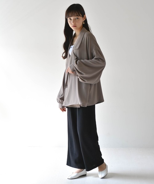 Starting Over（スターティングオーバー）の「ビッグシルエットPUラペルシャツジャケット（テーラードジャケット・メンズ・パープル/グリーン/グレイッシュベージュ/ブラック・M/L）」の7枚目の写真