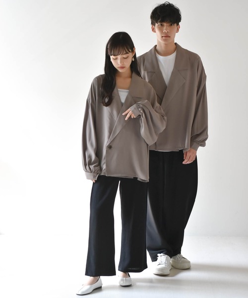 Starting Over（スターティングオーバー）の「ビッグシルエットPUラペルシャツジャケット（テーラードジャケット・メンズ・パープル/グリーン/グレイッシュベージュ/ブラック・M/L）」の11枚目の写真