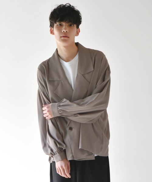 Starting Over（スターティングオーバー）の「ビッグシルエットPUラペルシャツジャケット（テーラードジャケット・メンズ・パープル/グリーン/グレイッシュベージュ/ブラック・M/L）」の9枚目の写真