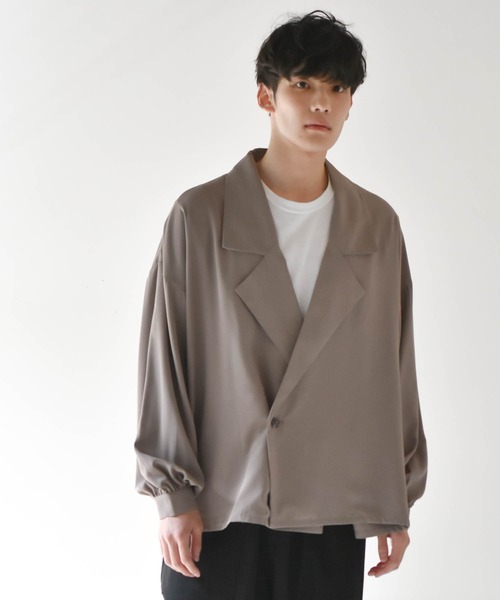 Starting Over（スターティングオーバー）の「ビッグシルエットPUラペルシャツジャケット（テーラードジャケット・メンズ・パープル/グリーン/グレイッシュベージュ/ブラック・M/L）」の8枚目の写真