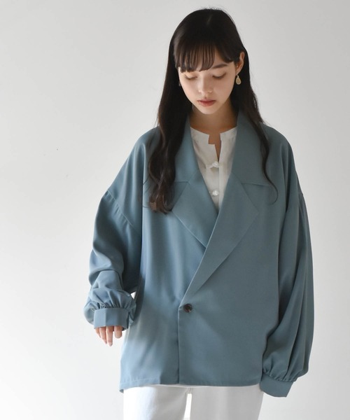 Starting Over（スターティングオーバー）の「ビッグシルエットPUラペルシャツジャケット（テーラードジャケット・メンズ・パープル/グリーン/グレイッシュベージュ/ブラック・M/L）」の13枚目の写真