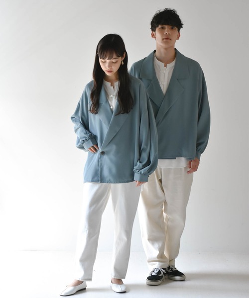 Starting Over（スターティングオーバー）の「ビッグシルエットPUラペルシャツジャケット（テーラードジャケット・メンズ・パープル/グリーン/グレイッシュベージュ/ブラック・M/L）」の21枚目の写真