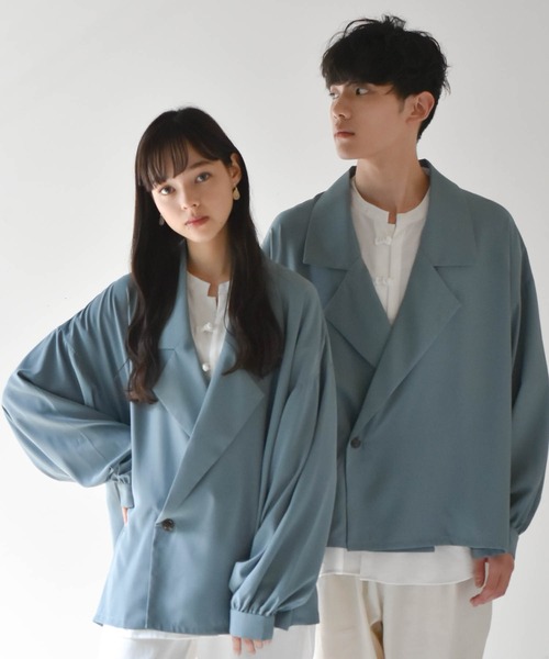 Starting Over（スターティングオーバー）の「ビッグシルエットPUラペルシャツジャケット（テーラードジャケット・メンズ・パープル/グリーン/グレイッシュベージュ/ブラック・M/L）」の12枚目の写真