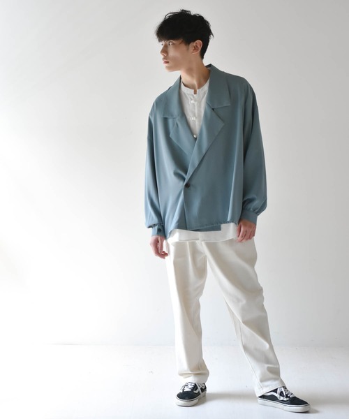 Starting Over（スターティングオーバー）の「ビッグシルエットPUラペルシャツジャケット（テーラードジャケット・メンズ・パープル/グリーン/グレイッシュベージュ/ブラック・M/L）」の20枚目の写真