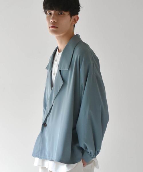 Starting Over（スターティングオーバー）の「ビッグシルエットPUラペルシャツジャケット（テーラードジャケット・メンズ・パープル/グリーン/グレイッシュベージュ/ブラック・M/L）」の18枚目の写真