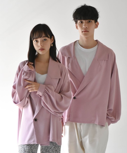 Starting Over（スターティングオーバー）の「ビッグシルエットPUラペルシャツジャケット（テーラードジャケット・メンズ・パープル/グリーン/グレイッシュベージュ/ブラック・M/L）」の22枚目の写真