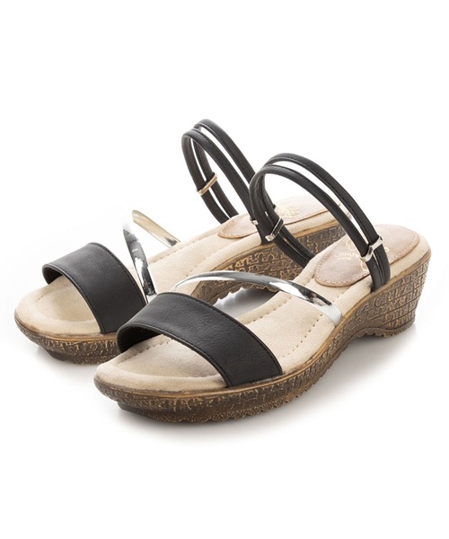 enchanted prima(エンチャンテッドプリマ)の「メタリックコンビストラップ2wayサンダル(サンダル・レディース・ブラック/アイボリー/パイソン・LL/S/M/L)」の1枚目の写真