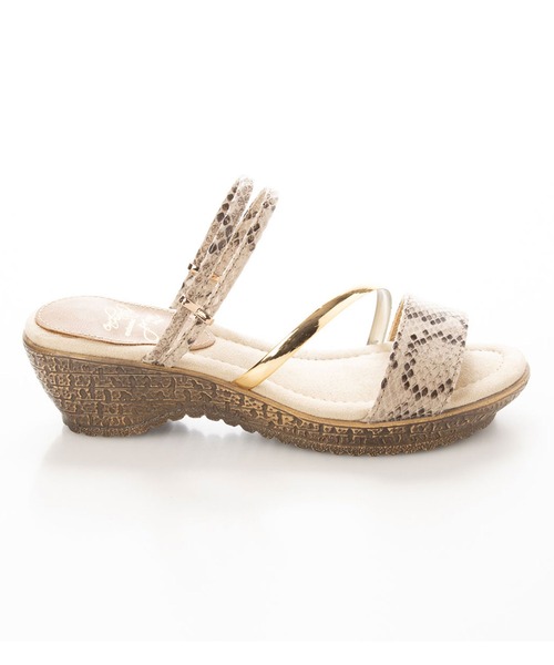 enchanted prima(エンチャンテッドプリマ)の「メタリックコンビストラップ2wayサンダル(サンダル・レディース・ブラック/アイボリー/パイソン・LL/S/M/L)」の4枚目の写真