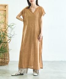 フレンチスリーブステッチシアーワンピース