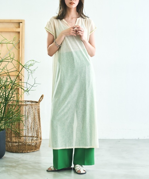 VACANCY(ヴァカンシー)の「フレンチスリーブステッチシアーワンピース(ワンピース・レディース・ブラック/ベージュ/ホワイト系その他・FREE)」の2枚目の写真