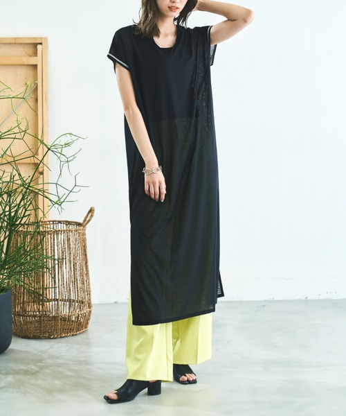 VACANCY(ヴァカンシー)の「フレンチスリーブステッチシアーワンピース(ワンピース・レディース・ブラック/ベージュ/ホワイト系その他・FREE)」の3枚目の写真