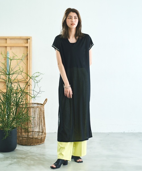 VACANCY(ヴァカンシー)の「フレンチスリーブステッチシアーワンピース(ワンピース・レディース・ブラック/ベージュ/ホワイト系その他・FREE)」の12枚目の写真