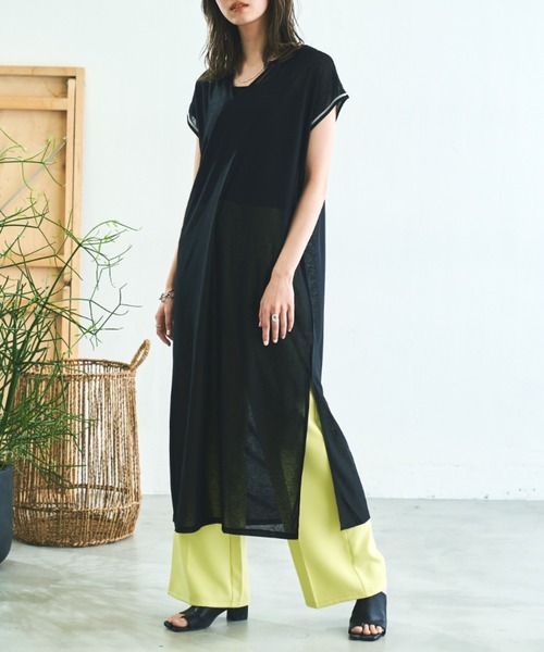 VACANCY(ヴァカンシー)の「フレンチスリーブステッチシアーワンピース(ワンピース・レディース・ブラック/ベージュ/ホワイト系その他・FREE)」の11枚目の写真