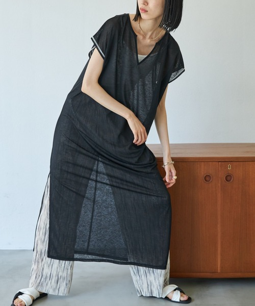 VACANCY(ヴァカンシー)の「フレンチスリーブステッチシアーワンピース(ワンピース・レディース・ブラック/ベージュ/ホワイト系その他・FREE)」の16枚目の写真