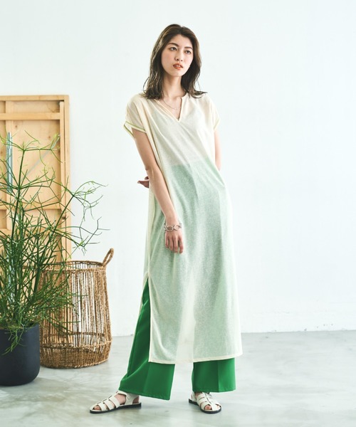 VACANCY(ヴァカンシー)の「フレンチスリーブステッチシアーワンピース(ワンピース・レディース・ブラック/ベージュ/ホワイト系その他・FREE)」の7枚目の写真