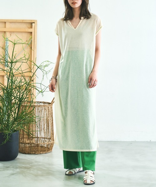 VACANCY(ヴァカンシー)の「フレンチスリーブステッチシアーワンピース(ワンピース・レディース・ブラック/ベージュ/ホワイト系その他・FREE)」の4枚目の写真