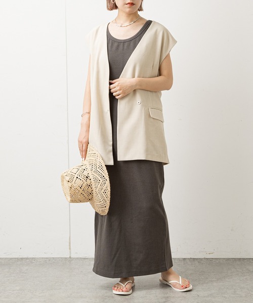 Omekashi（オメカシ）の「テレコノースリーブワンピース（ワンピース・レディース・チャコールグレー/ブラック・38/36）」の10枚目の写真