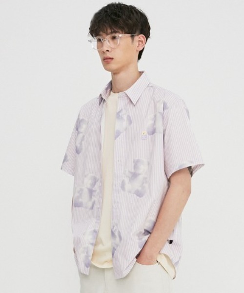 A PIECE OF CAKE（ピースオブケイク）の「『A PIECE OF CAKE/ピースオブケイク』Cloud Bear Half Shirts/総柄クマ 半袖シャツ（シャツ/ブラウス・レディース・ライトパープル/ライトブルー/ライトグリーン・M）」の3枚目の写真