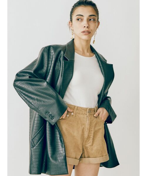 EVRIS（エヴリス）の「レザーライクルーズジャケット（テーラードジャケット・レディース・ブラック/ベージュ・FREE）」の7枚目の写真