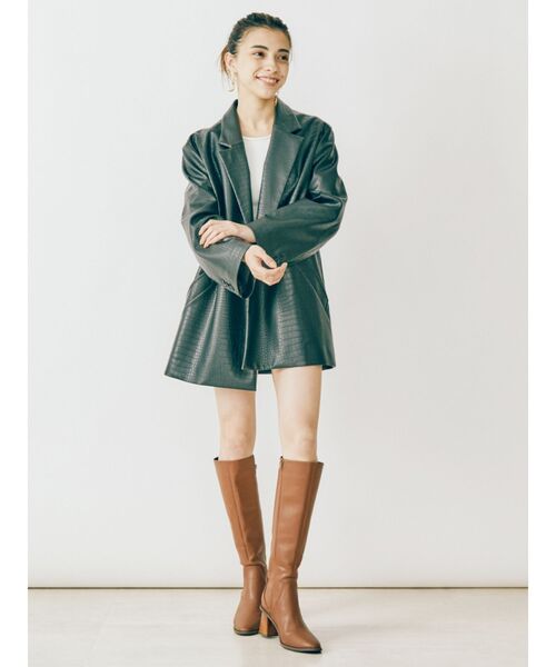 EVRIS（エヴリス）の「レザーライクルーズジャケット（テーラードジャケット・レディース・ブラック/ベージュ・FREE）」の9枚目の写真