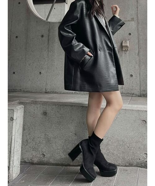 EVRIS（エヴリス）の「レザーライクルーズジャケット（テーラードジャケット・レディース・ブラック/ベージュ・FREE）」の10枚目の写真