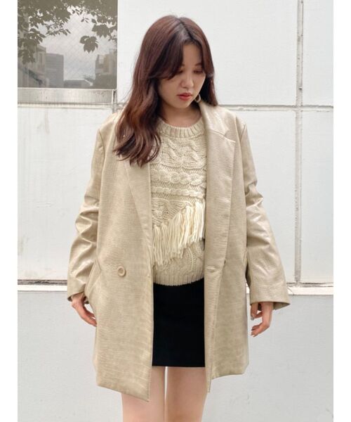 EVRIS（エヴリス）の「レザーライクルーズジャケット（テーラードジャケット・レディース・ブラック/ベージュ・FREE）」の11枚目の写真