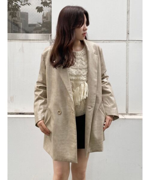 EVRIS（エヴリス）の「レザーライクルーズジャケット（テーラードジャケット・レディース・ブラック/ベージュ・FREE）」の12枚目の写真