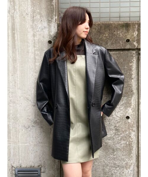 EVRIS（エヴリス）の「レザーライクルーズジャケット（テーラードジャケット・レディース・ブラック/ベージュ・FREE）」の16枚目の写真