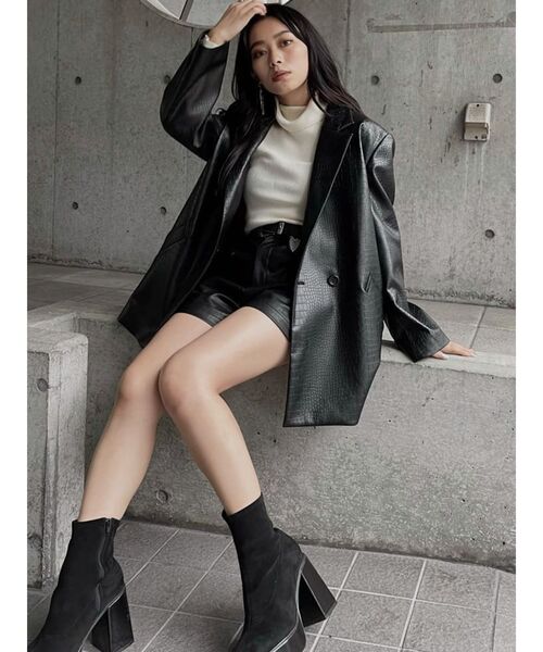 EVRIS（エヴリス）の「レザーライクルーズジャケット（テーラードジャケット・レディース・ブラック/ベージュ・FREE）」の17枚目の写真